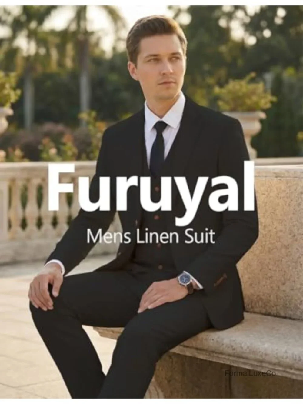 3 Piece Linen Suit Set for Men Wedding Groom Slim Fit